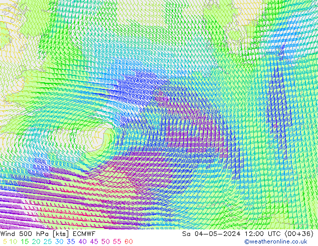 Wind 500 hPa ECMWF Sa 04.05.2024 12 UTC