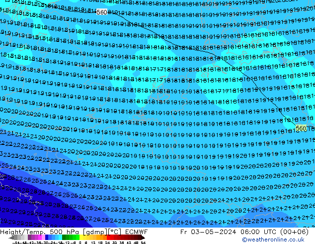 Z500/Rain (+SLP)/Z850 ECMWF ven 03.05.2024 06 UTC
