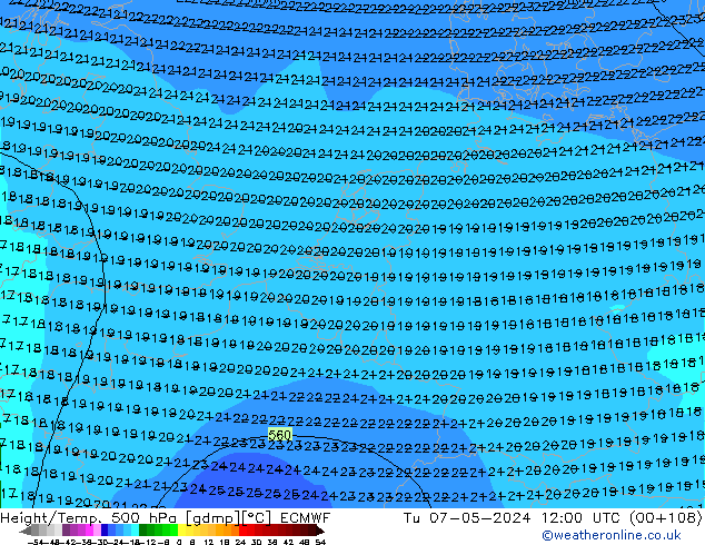 Z500/Regen(+SLP)/Z850 ECMWF di 07.05.2024 12 UTC