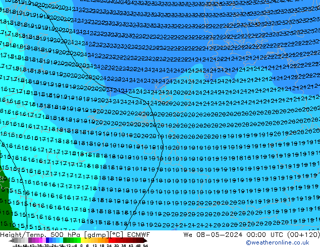 Z500/Yağmur (+YB)/Z850 ECMWF Çar 08.05.2024 00 UTC