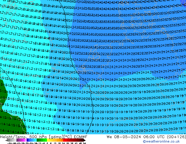 Yükseklik/Sıc. 500 hPa ECMWF Çar 08.05.2024 06 UTC