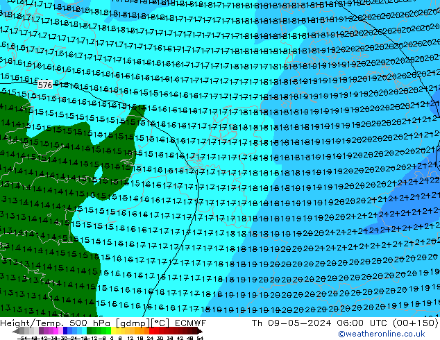 Z500/Rain (+SLP)/Z850 ECMWF Th 09.05.2024 06 UTC