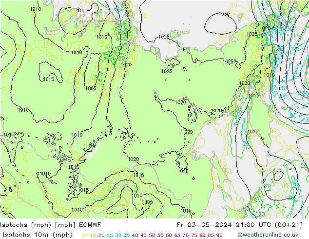 Isotachs (mph) ECMWF  03.05.2024 21 UTC