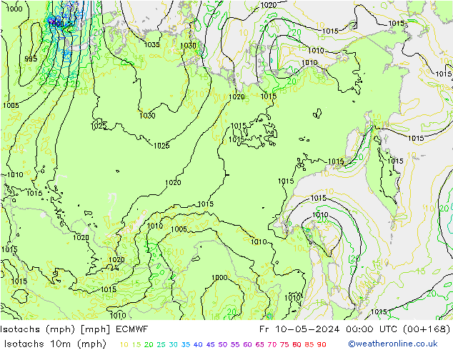 Isotachs (mph) ECMWF Pá 10.05.2024 00 UTC