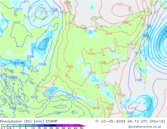 Precipitation (6h) ECMWF Fr 03.05.2024 12 UTC