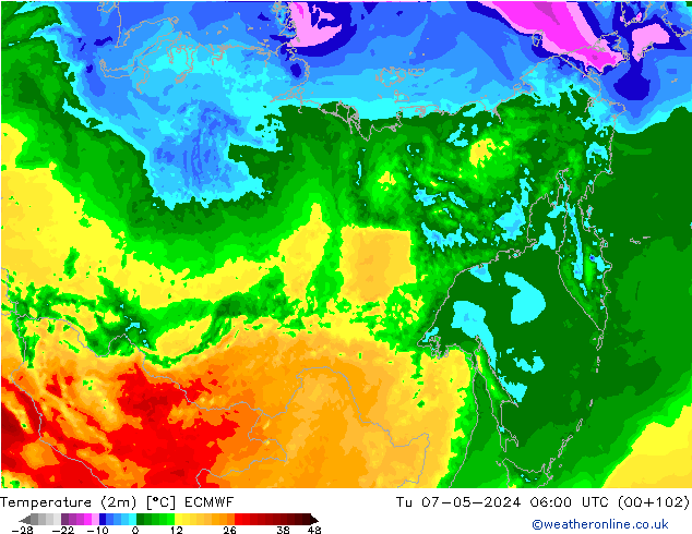 Temperature (2m) ECMWF Tu 07.05.2024 06 UTC