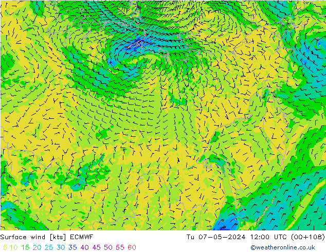 Surface wind ECMWF Tu 07.05.2024 12 UTC