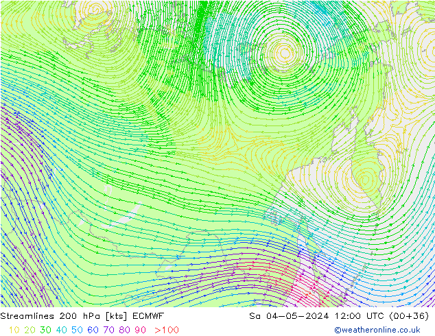 Streamlines 200 hPa ECMWF Sa 04.05.2024 12 UTC