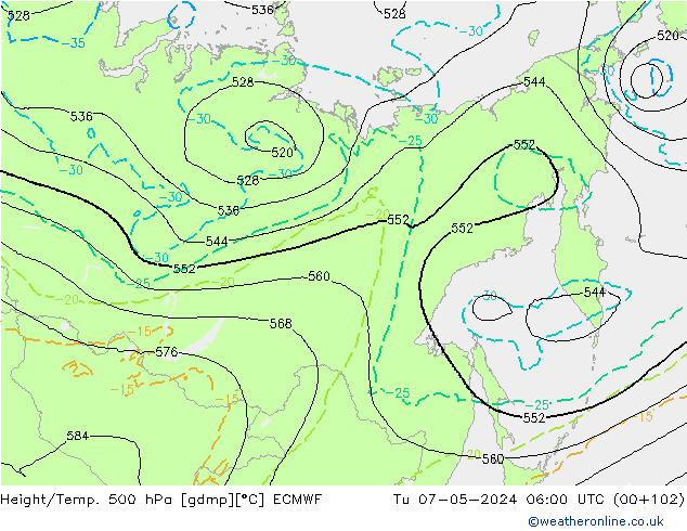 Z500/Yağmur (+YB)/Z850 ECMWF Sa 07.05.2024 06 UTC