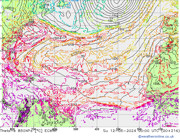 Theta-e 850hPa ECMWF Su 12.05.2024 00 UTC