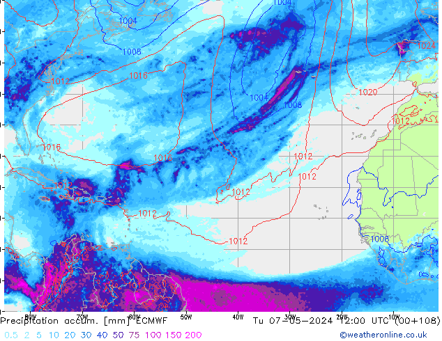 Precipitation accum. ECMWF Tu 07.05.2024 12 UTC