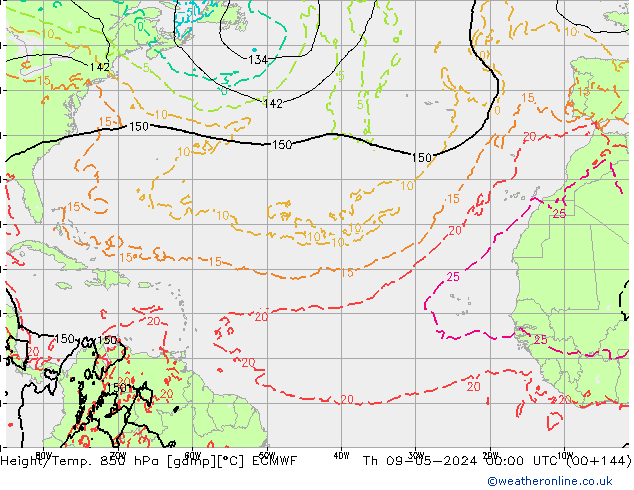 Z500/Rain (+SLP)/Z850 ECMWF gio 09.05.2024 00 UTC