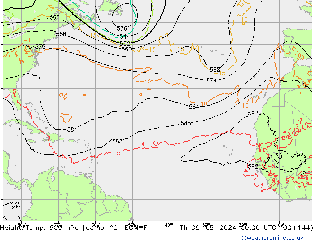 Z500/Rain (+SLP)/Z850 ECMWF gio 09.05.2024 00 UTC