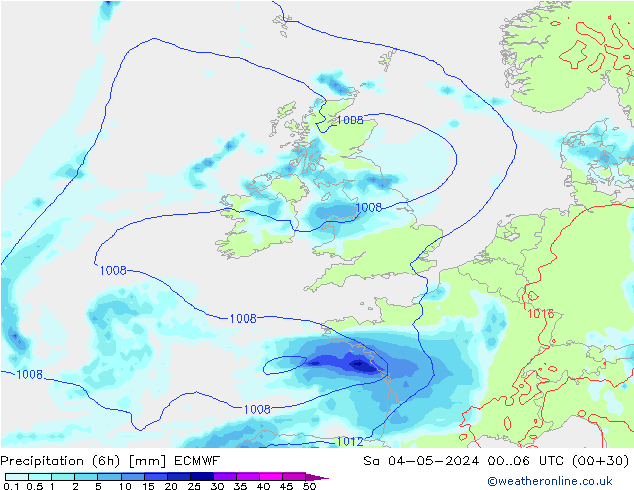 Z500/Rain (+SLP)/Z850 ECMWF sam 04.05.2024 06 UTC