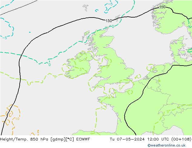 Height/Temp. 850 гПа ECMWF вт 07.05.2024 12 UTC