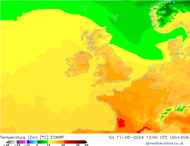 Temperatura (2m) ECMWF sab 11.05.2024 12 UTC
