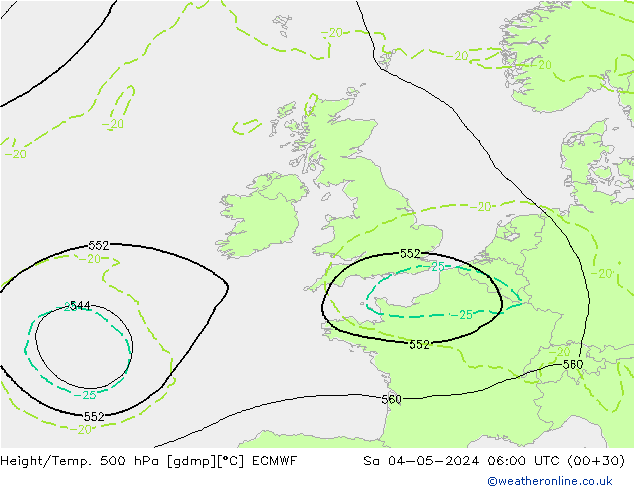 Z500/Rain (+SLP)/Z850 ECMWF sam 04.05.2024 06 UTC