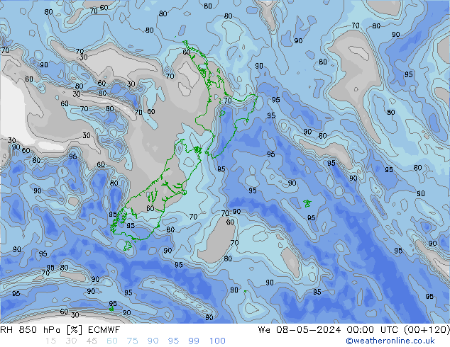 RH 850 hPa ECMWF We 08.05.2024 00 UTC