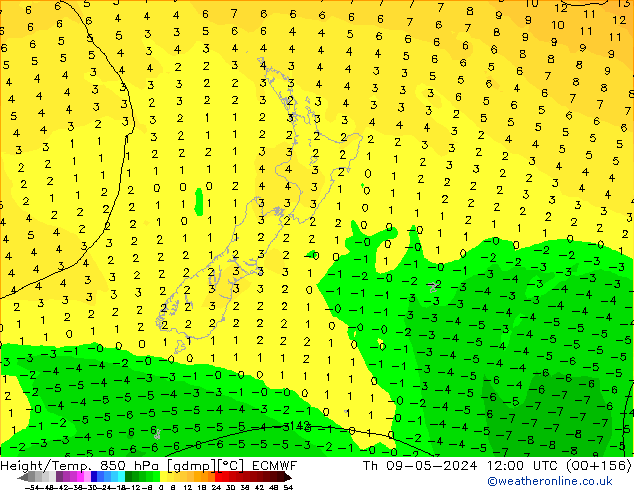 Z500/Rain (+SLP)/Z850 ECMWF jeu 09.05.2024 12 UTC