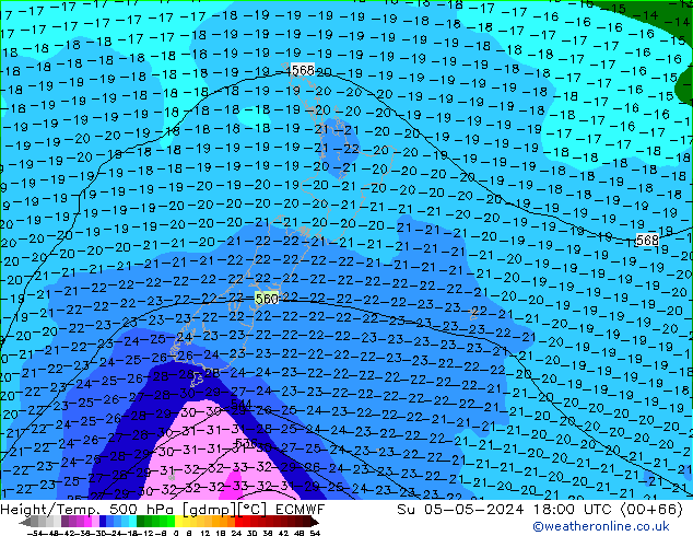 Height/Temp. 500 hPa ECMWF Su 05.05.2024 18 UTC