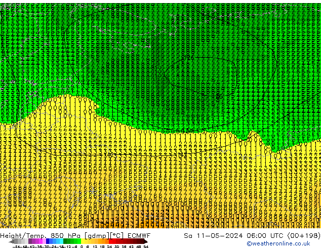 Height/Temp. 850 hPa ECMWF so. 11.05.2024 06 UTC