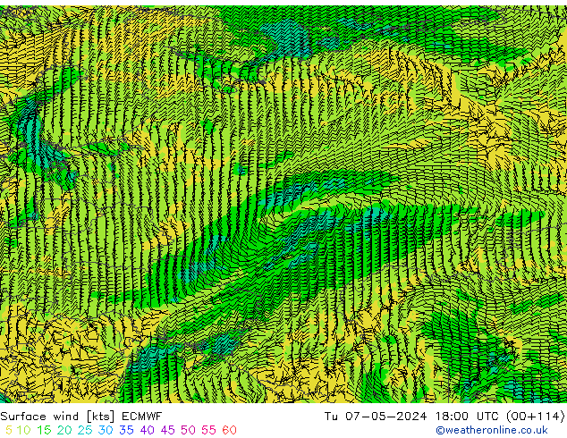 Bodenwind ECMWF Di 07.05.2024 18 UTC