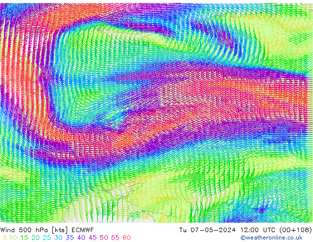 Wind 500 hPa ECMWF di 07.05.2024 12 UTC