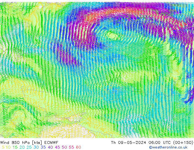 Wind 850 hPa ECMWF Th 09.05.2024 06 UTC