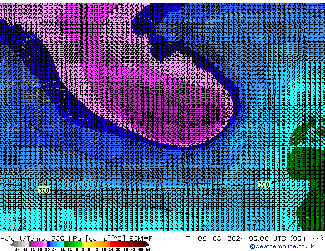 Z500/Rain (+SLP)/Z850 ECMWF Čt 09.05.2024 00 UTC