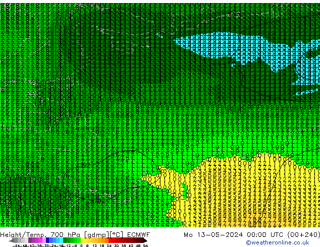 Height/Temp. 700 hPa ECMWF Mo 13.05.2024 00 UTC