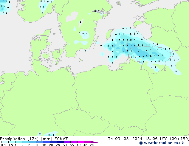 Precipitazione (12h) ECMWF gio 09.05.2024 06 UTC