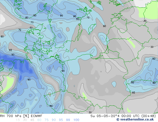 RH 700 hPa ECMWF Ne 05.05.2024 00 UTC