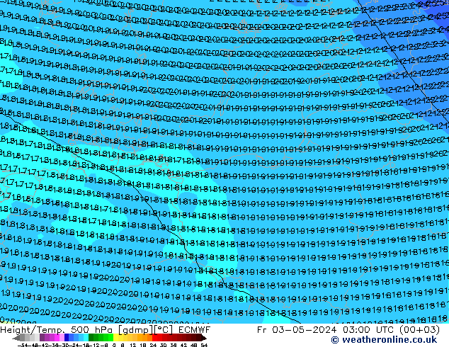 Height/Temp. 500 hPa ECMWF ven 03.05.2024 03 UTC
