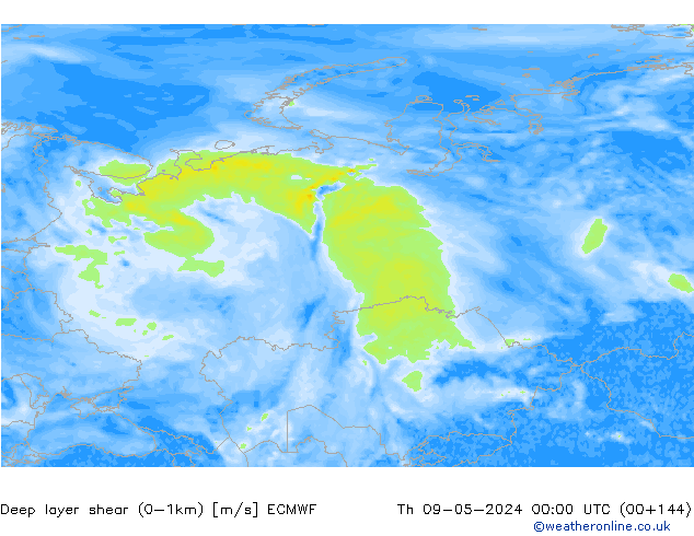 Deep layer shear (0-1km) ECMWF Per 09.05.2024 00 UTC