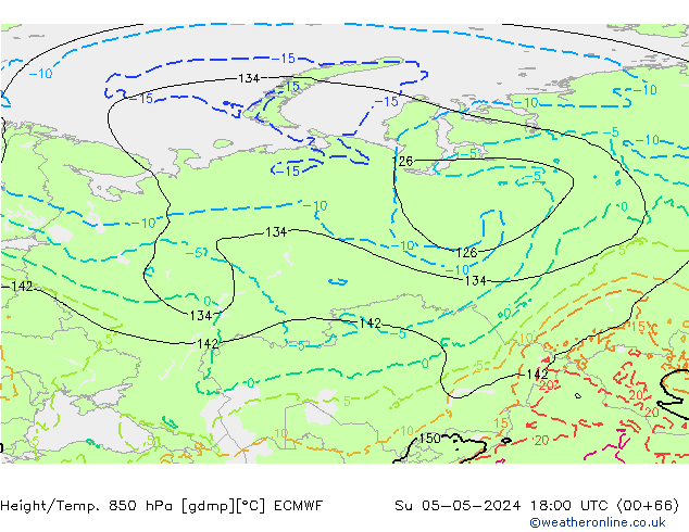 Z500/Yağmur (+YB)/Z850 ECMWF Paz 05.05.2024 18 UTC