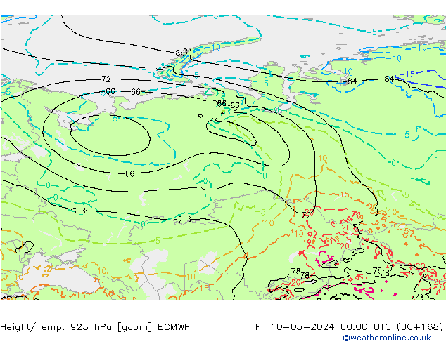 Height/Temp. 925 hPa ECMWF Fr 10.05.2024 00 UTC