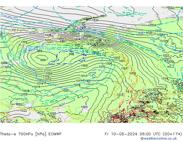 Theta-e 700гПа ECMWF пт 10.05.2024 06 UTC