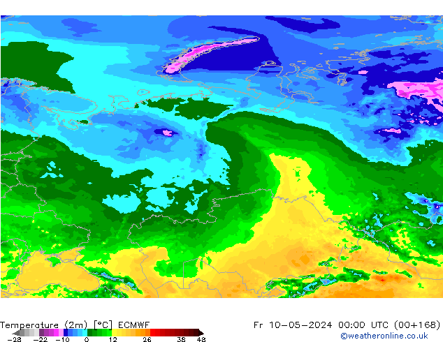 Temperature (2m) ECMWF Pá 10.05.2024 00 UTC