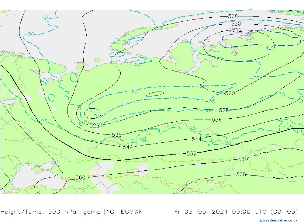 Height/Temp. 500 hPa ECMWF Fr 03.05.2024 03 UTC