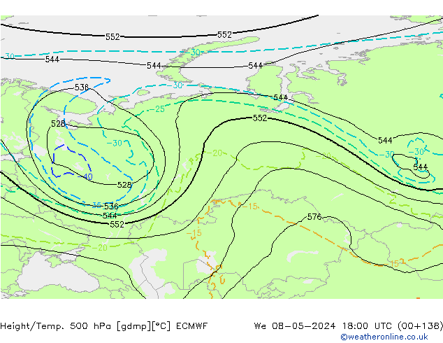 Z500/Rain (+SLP)/Z850 ECMWF  08.05.2024 18 UTC
