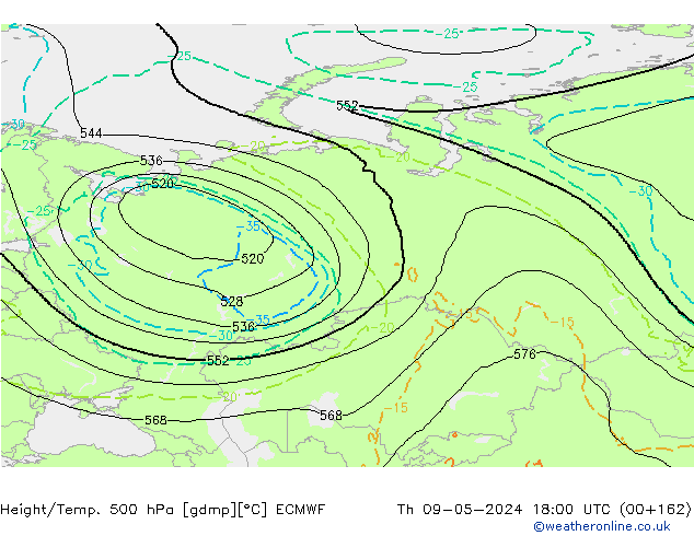 Z500/Rain (+SLP)/Z850 ECMWF czw. 09.05.2024 18 UTC
