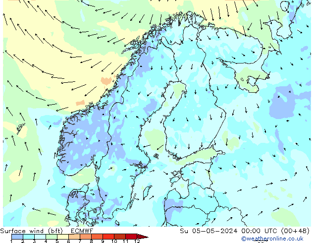 Vent 10 m (bft) ECMWF dim 05.05.2024 00 UTC