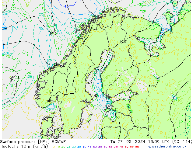 Isotachen (km/h) ECMWF di 07.05.2024 18 UTC