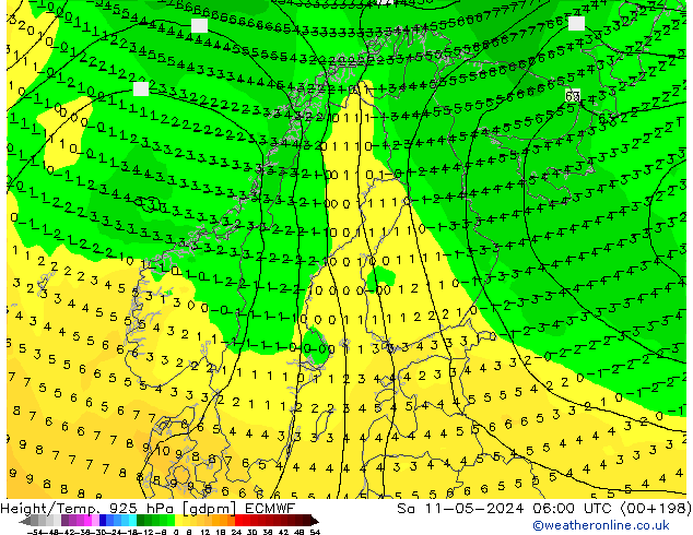 Hoogte/Temp. 925 hPa ECMWF za 11.05.2024 06 UTC