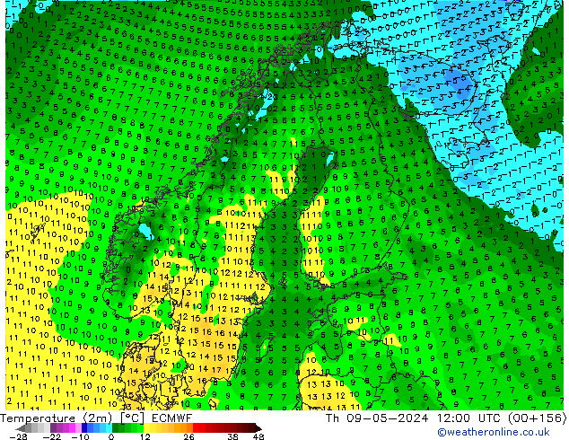 Sıcaklık Haritası (2m) ECMWF Per 09.05.2024 12 UTC