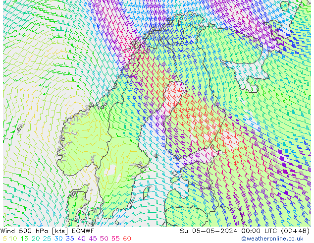 Wind 500 hPa ECMWF Su 05.05.2024 00 UTC