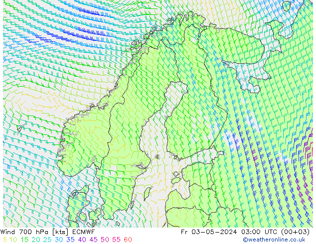 Wind 700 hPa ECMWF Fr 03.05.2024 03 UTC