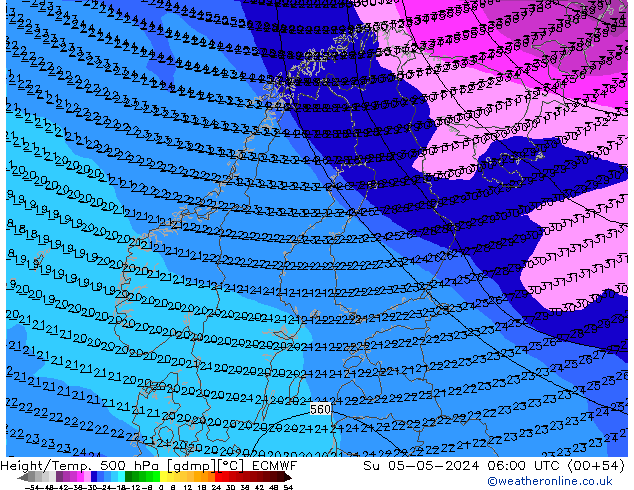 Z500/Rain (+SLP)/Z850 ECMWF So 05.05.2024 06 UTC