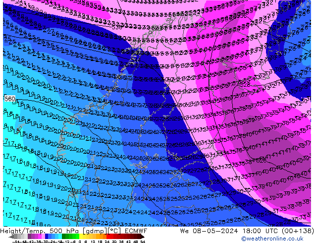 Z500/Regen(+SLP)/Z850 ECMWF wo 08.05.2024 18 UTC