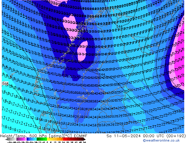 Z500/Rain (+SLP)/Z850 ECMWF Sa 11.05.2024 00 UTC